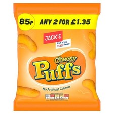 Jack's Cheesy Puffs Crisps Crunchy Maize Snacks 18 x 60g FAST AND FREE DELIVERY