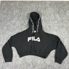 Fila Cropped Hoodie Womens Size Large Black L...