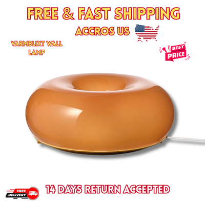 Ikea VARMBLIXT LED Table/Wall Lamp, Orange Glass/Round Donut