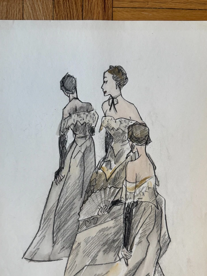 Papel de tinta original raro vintage ilustración de moda Vogue principios de 1950 único en su clase Foto 3 de 4