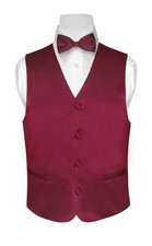 BOY'S Dress Vest  BOW TIE Solid BURGUNDY Color BowTie Set for Suit or Tuxedo