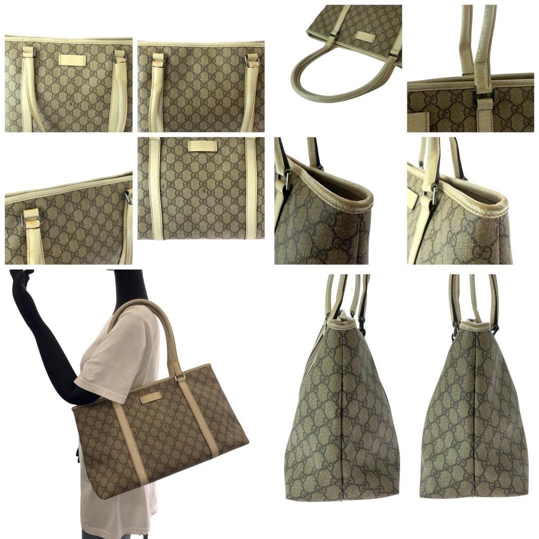 GUCCI Beige Ivory GG Supreme Canvas Tote Bag Silver Hardware Used thumbnail 3