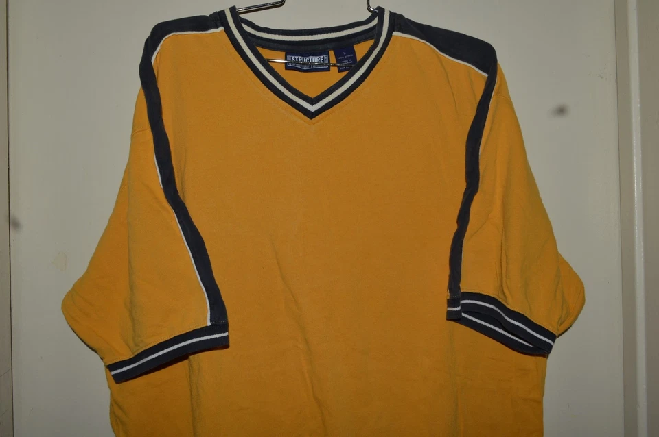 Camiseta STRUCTURE SPORT Talla L 100% Algodón Amarillo Negro Rayas Circa Años 80 Orig Foto 3 de 4