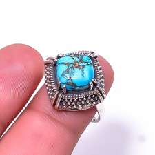 Copper Blue Turquoise Solitaire 925 Sterling Silver Ring s.7.5 R3 Christmas Gift