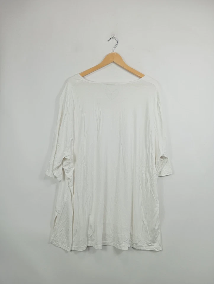 Ulla Popken T-shirt Femme Blanc Viscose Imprimé Cœur (4XL, EU 58) - Photo 2/2