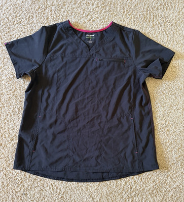Scrubstar Women's Solid Black V-Neck Scrub Top Pink Trim Size L WM12T668