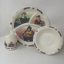 Harley-Davidson Kids Plastic 9” Divided Plate, Bowl & Cup Dinnerware Vintage