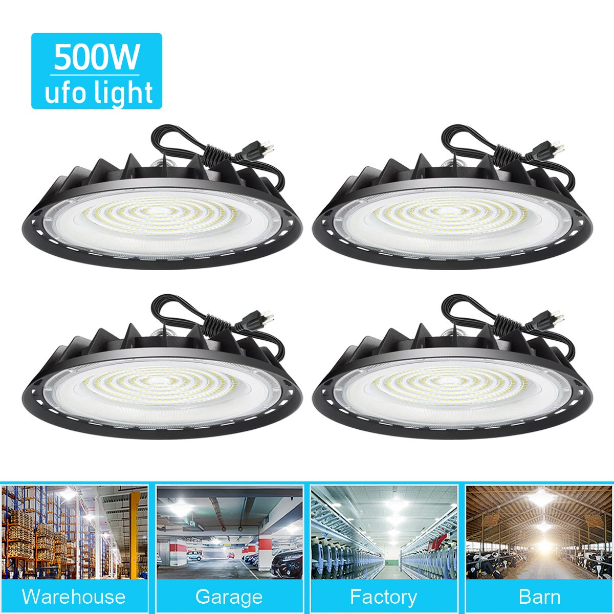 4Pcs 500W UFO Led High Bay Light Commercial Industrial Warehouse Led Shop Light