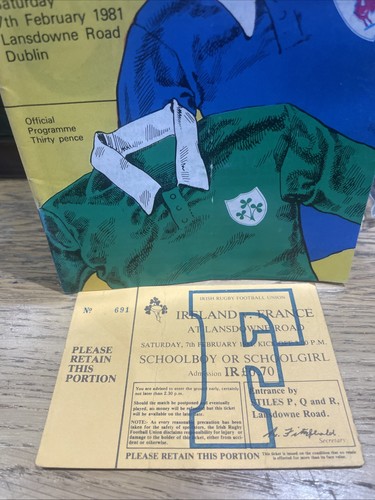Rugby Union Programm Irland v Frankreich 1981 & Ticket IRFU Triple Crown Dublin - Bild 3 von 5