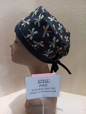 Dragonflies Colorful Pixie Skull Women's Surgical Scrub Hat/Cap Handmade