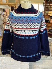 Vintage 80s Geometric Red White Blue Ski Sweater Women  s M Medium Funnel Knit
