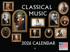 Classical Music Composers Calendar 2026 Monthly Wall Made In USA