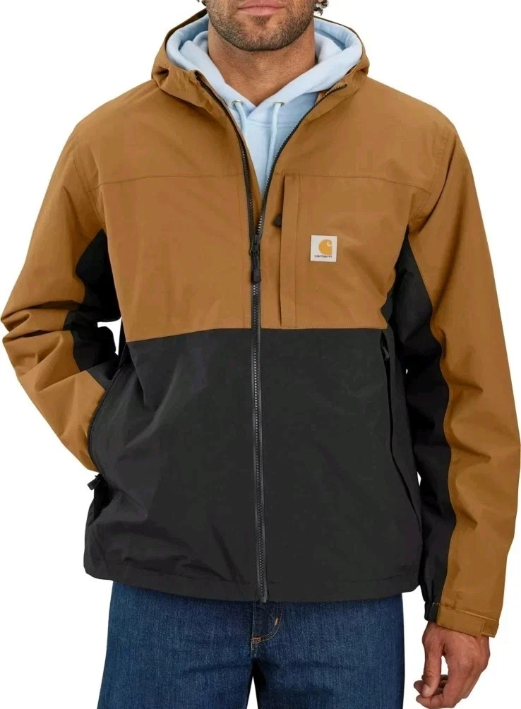 NEW Carhartt Mens L & XL Storm Defender Tan Black Jacket Relaxed Fit Lightweight