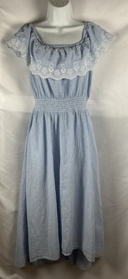 Springfield Women s Size 6 Cottagecore Off Shoulder Pinstripe Hi/ Lo Hem Dress