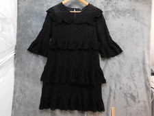 Madewell Dress Womens 8 Black Eyelet Lace Tiered Ruffle Bell Sleeve Shift Mini