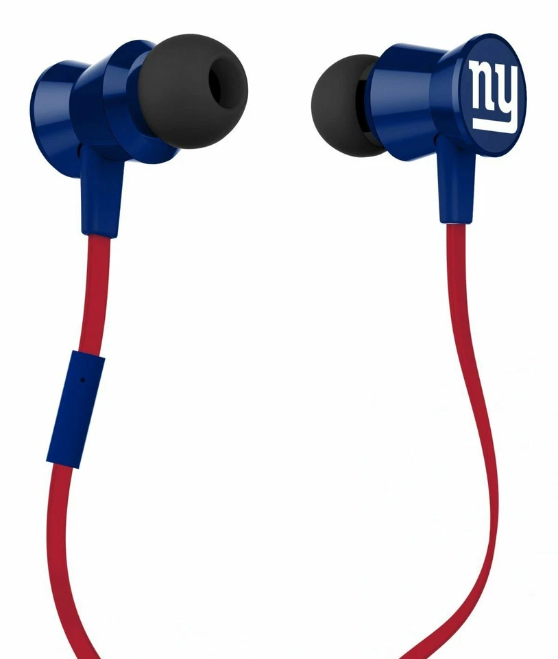 Auriculares de metal iHip NFL New York Giants Pro con micrófono incorporado Foto 2 de 3