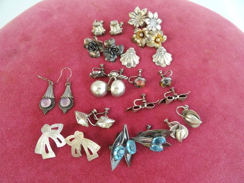 LOT OF 14 ANTIQUE & VINTAGE STERLING SILVER .925 EARRINGS~70 GRAMS - Picture 10 of 10