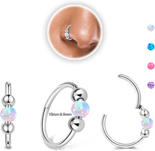 2PCS 18G Opal Nose Rings for Women Nose Hoops 8Mm/10Mm 316L Surgical Steel Nose