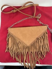 BROWN FRINGE CROSSBODY SNAP ENVELOPE STYLE PU...