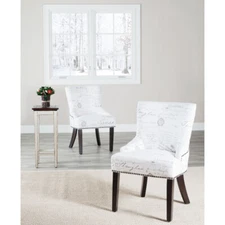 SAFAVIEH Lotus 19''H KD Side Chair Set of 2 Brass Nail Head | White / Grey |