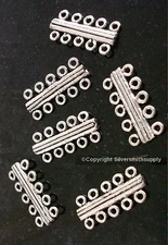 6 Silver plated 5 strand jewelry center piece spacer bars loops both side fpb052