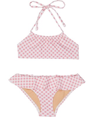 Toobydoo L125823 Girls Pink Gingham Ruffle Bandeau Bikini Swim Set