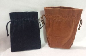 Lot/ 2 Velveteen Drawstring Bags for Gifts, Storage 1 Caramel , 1 Black w/ Wine