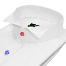 Wing Tip Sharp Collar White Shirt with Colorful Buttons Men's Grooms Style Dress