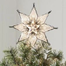 Light Up Silver-Trim Retro Clear 8-Point Star Christmas Tree Topper 8" Lit Incan