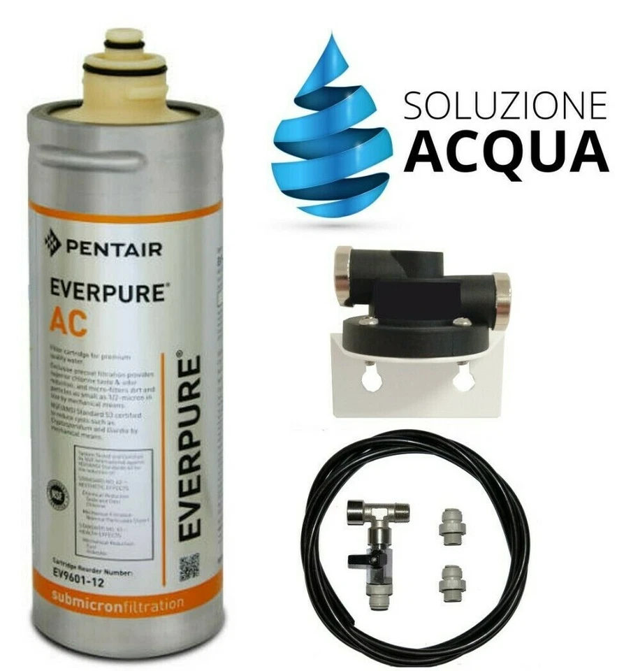 KIT FILTRAZIONE ACQUA DA BERE EVERPURE AC EV960112 FILTRO + TESTATA + RACCORDI