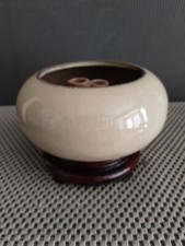 Studio Art Pottery Japanese Ikebana Flower Frog With Wood Stand