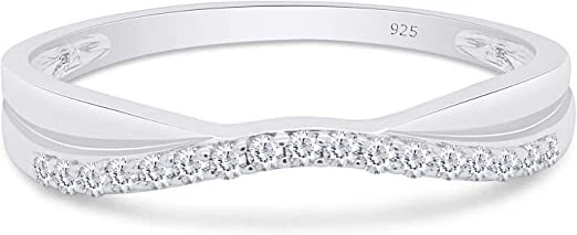 Twist Contour Enhancer Guard Band Ring 1/10ct Round Moissanite Sterling Silver - Image 3 of 4
