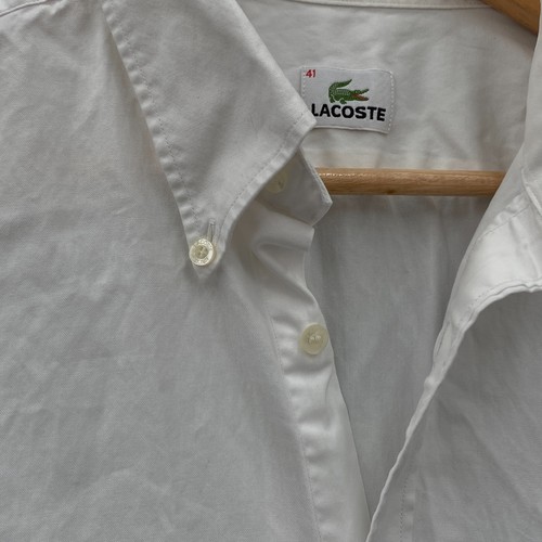 Lacoste Mens Size 41 Long Sleeve Button Down Shirt White Pocket Croc Logo - Picture 5 of 18
