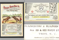 Blacksmith Supplies Horse Shoe Nail Howe Heartt Troy NY Comic Trade Card SR.Iron