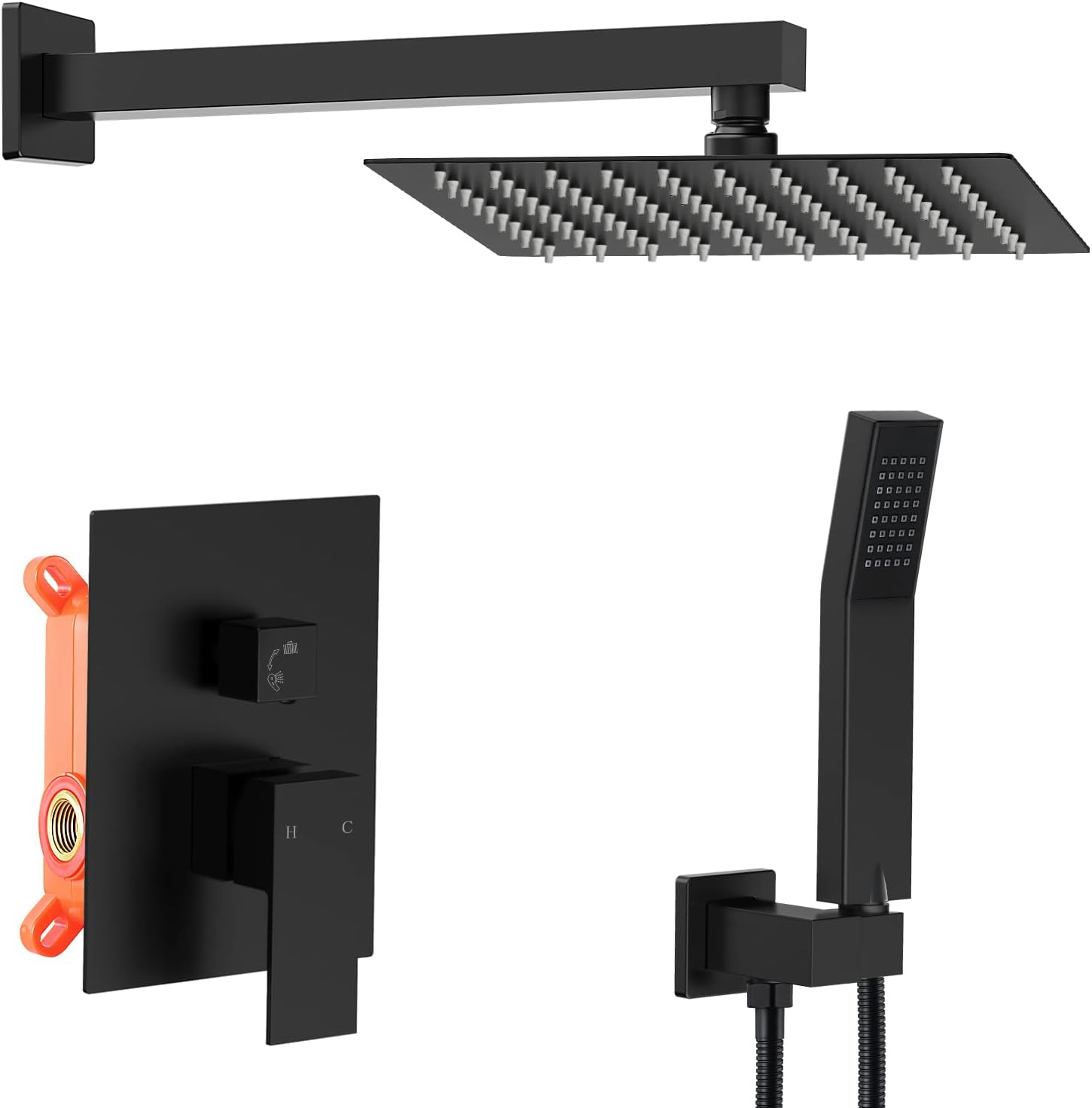 Matte Black Shower Faucets Sets Shower System 10 Inches Rain Shower Head with Ha