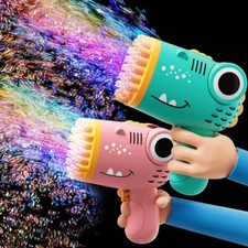 40 Hole Dinosaur Bubble Handheld Bubble Machine,Electric Bubble Gun Outdoor Blue