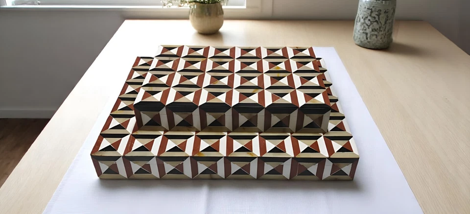 Handmade Geometric cube pattern with earthy tones Set of 2 Storage Box - Image 2 of 4