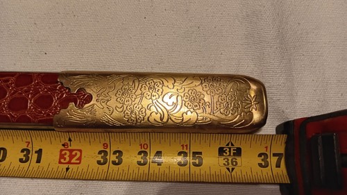 Vintage Chinese Sword 26 Inch Steel Double Sided Blade with Red Leather Scabbard - Picture 6 of 13
