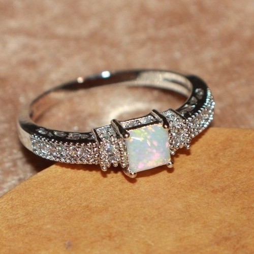 fire opal Cz ring gemstone silver jewelry 6.5 8.25 10.5 petite engagement band - Picture 4 of 8