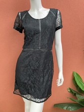 Shilla black lace faux leather lined short sleeve dress ladies 10
