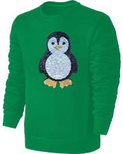 Kinder Pinguin Wendepailletten Sweatshirt - Streichel Pullover Pulli Hoodie Grün
