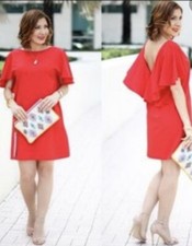 ZARA Ruffled Cape Short Mini Shift Dress With Frill Low Back Red 0594/056 XS