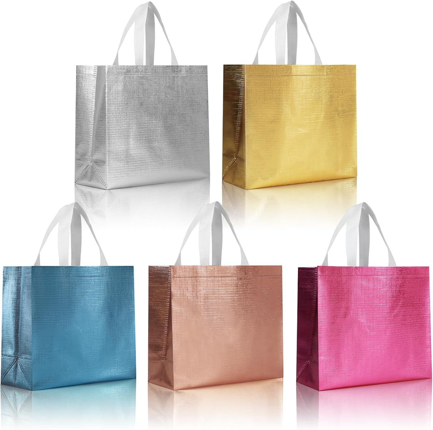 15 Multicolor Reusable Gift Bags Bulk - 5 Colors, 12.6x4.7x11 Large Holiday Party Favor Bags
