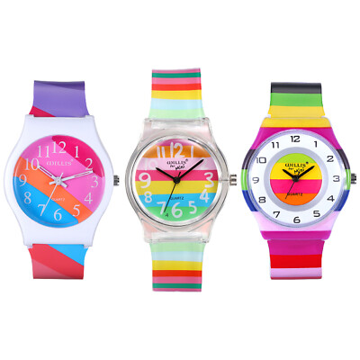Boys Girls Rainbow Silicone Jelly Cartoon Band Quartz Wrist Watch for Children