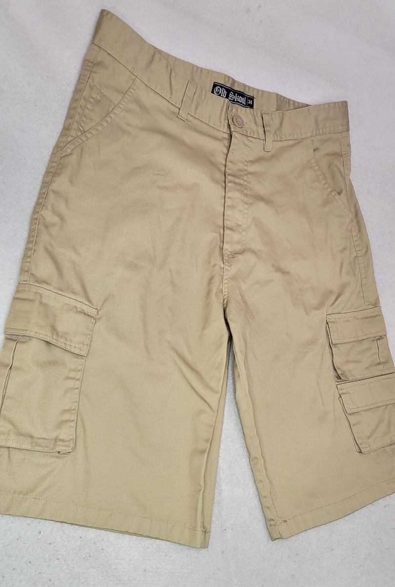 Old Skool Cargo Shorts Mens 34W Beige Khaki Skater Baggy Y2K Old Skool Cargo Shorts Mens 34W Beige Khaki Skater Baggy Y2K