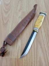 Wood Jewel Vuolu 13 Knife 5" Carbon Steel Blade Curly Birch Handle wBrown Sheath