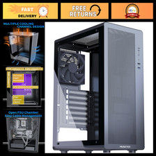 ATX PC Case with Tempered Glass, Mesh Front, 120mm Fan, Dust Filter, Black