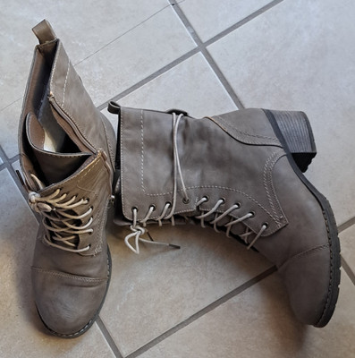 Rieker Damen Stiefeletten Grau Kunstleder Schnürung Blockabsatz Gr. 41
