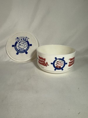 1990 QUAKER OATS POPEYE WANTS A QUAKER BOWL WITH OLIVE OYL-SWEE PEE WITH LID