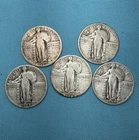 Lot (5) Standing Liberty Quarters SanFr. 1926,27,28,29,30 90% Silver Estate Sale